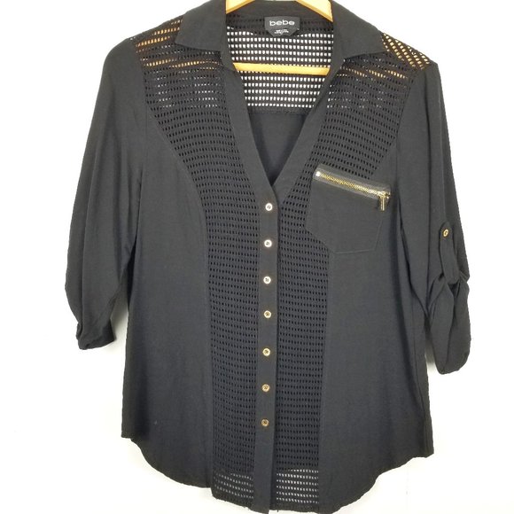 Bebe Black w/ Gold Hardware Button Down Top - Picture 1 of 7